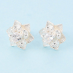 Brass Pave Clear Cubic Zirconia Stud Earrings&nbsp;KK-T077-20S