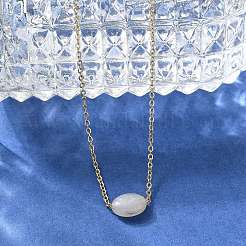 304 Stainless Steel & Oval Natural Jade Cable Chain Necklaces for Women&nbsp;NJEW-A045-12G