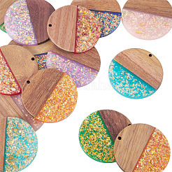 14Pcs 7 Colors Opaque Resin and Walnut Wood Pendants&nbsp;RESI-TA0005-23