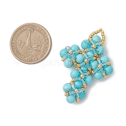 Synthetic Green Turquoise Round Beads & Glass Seed Beaded Cross Pendants&nbsp;PALLOY-MZ01151-04