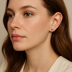 4 Pairs 2 Colors Brass Micro Pave Cubic Zirconia Stud Earrings&nbsp;EJEW-GO0003-18