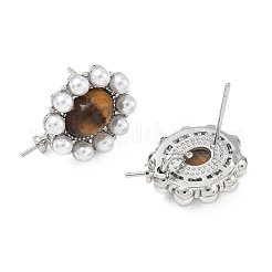 Brass and ABS Plastic Imitation Pearl Stud Earring Findings&nbsp;KK-C172-14A-P
