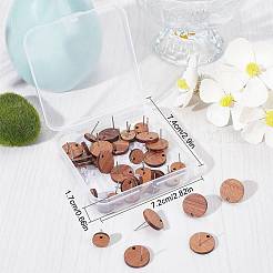 20 Pairs 2 Size Walnut Wood Flat Round Stud Earring&nbsp;FIND-SC0003-93