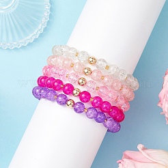 5Pcs 5 Color Spray Painted Crackle Glass Beads Stretch Bracelets for Men Women&nbsp;BJEW-MZ00203