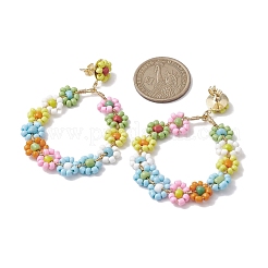 Woven Flower Glass Seed Beads Dangle Earrings&nbsp;EJEW-JE05816