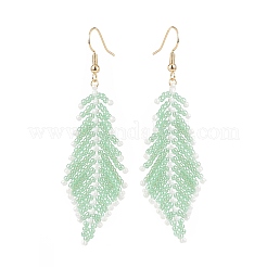 Japanese Seed Braided Feather Dangle Earrings&nbsp;EJEW-MZ00001