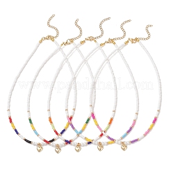 Valentine's Day 304 Stainless Steel Heart Pendant Glass Seed Beaded Necklaces for Women&nbsp;NJEW-MZ00146