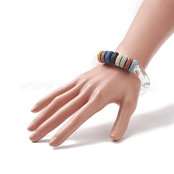 Natural Lava Rock Flat Round & Acrylic Beaded Stretch Bracelet for Women&nbsp;BJEW-JB09253
