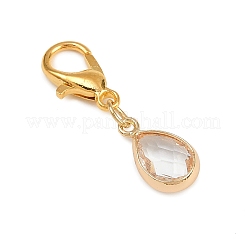 Glass with Brass Faceted Teardrop Pendant Decorations&nbsp;HJEW-JM04030