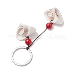 3Pcs Natural Shiva Eye Shell & Acrylic Imitation Pearl Pendant Keychain&nbsp;KEYC-JKC00990