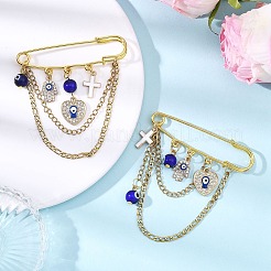 2Pcs Blue Evil Eye Alloy Enamel Charm Kilt Pins&nbsp;JEWB-BR00197
