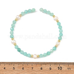 4MM Faceted Round Natural Amazonite and Pearl Beaded Cuff Bangles&nbsp;BJEW-JB14470
