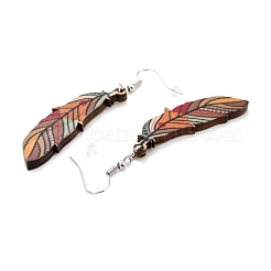 Bohemia Vintage Wood Feather Dangle Earrings&nbsp;EJEW-I261-07P