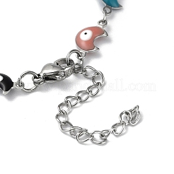 Moon with Evil Eye Enamel Link Chain Bracelet&nbsp;BJEW-G683-01P-01
