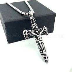 Vintage Punk 304 Stainless Steel Skull Jesus Cross Pendant Necklaces for Men&nbsp;AP1253
