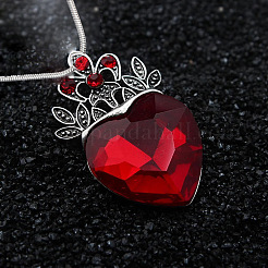 Brass Pave Glass Crown Heart Pendant Necklaces&nbsp;FS-WG3AF77-01