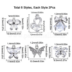 12Pcs 6 Style Brass Inlaid Clear Cubic Zirconia Charms&nbsp;ZIRC-SC0001-12