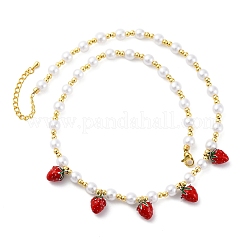 Brass Micro Pave Clear Cubic Zirconia Beaded Necklaces&nbsp;NJEW-Z059-04G-03