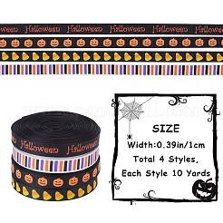 4 Rolls 4 Styles Halloween Theme Polyester Ribbon&nbsp;OCOR-GF0002-62