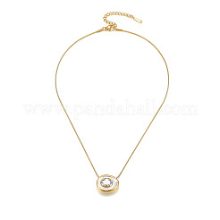 304 Stainless Steel Pave Cubic Zirconia Enamel Half Egg Pendant Necklaces&nbsp;WG1BB27-01