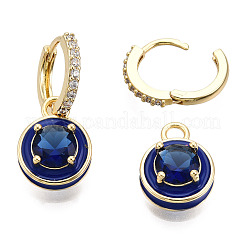 Cubic Zirconia Flat Round Dangle Hoop Dangle Earrings with Enamel&nbsp;EJEW-N011-121