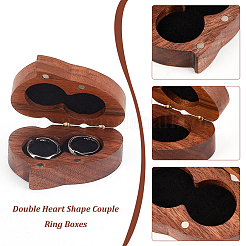 Portable Walnut Wooden Couple Ring Boxes&nbsp;OBOX-WH0015-03