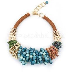 Bohemian Style Round Gemstone & Glass & Wood & CCB Plasitc Beaded Bib Necklaces&nbsp;FS-WGADB81-01