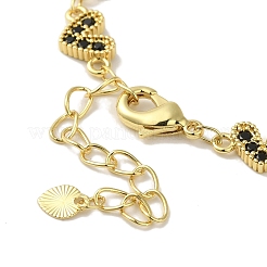 Rack Plating Brass Micro Pave Cubic Zirconia Heart Link Chain Bracelets for Women&nbsp;BJEW-P323-09G-01