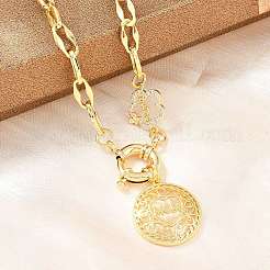 Mother's Day Brass Micro Pave Clear Cubic Zirconia Hollow Flat Round with Heart Mama Pendant Necklaces for Women&nbsp;NJEW-A071-05G