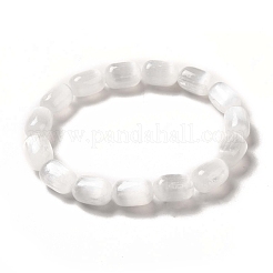 Natural Selenite Column Beaded Stretch Bracelet for Women&nbsp;LS-BJEW-I312-01