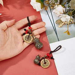 2Pcs 2 Styles Chinese Style Gourd & Copper Cash Brass Pendant Decorations&nbsp;HJEW-FH0001-88