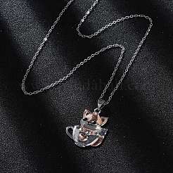 Brass Cute Cup Fox Pendant Cable Chain Necklaces for Women&nbsp;NJEW-C067-03P