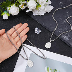 2Pcs Stainless Steel Saint Benedict Oval Medal Pendant Wheat Chain Necklaces&nbsp;NJEW-DC0001-20P