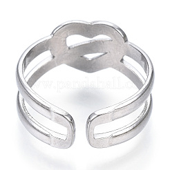 Non-Tarnish 304 Stainless Steel Heart Open Cuff Ring&nbsp;RJEW-N040-15