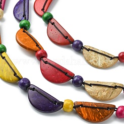 Dyed Natural Coconut Half Round Beaded Chains 3 Layer Necklaces&nbsp;NJEW-B088-01