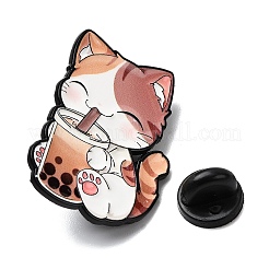 Cat Drinking Bubble Tea Enamel Pins&nbsp;JEWB-I055-05EB-05