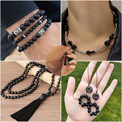 2 Strands 2 Styles Natural Black Onyx(Dyed & Heated) Beads Strands&nbsp;G-TA0003-52-8mm