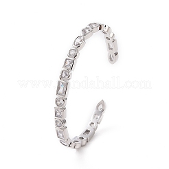 Cubic Zirconia Heart & Rectangle Open Cuff Bangle&nbsp;BJEW-F445-02P-02