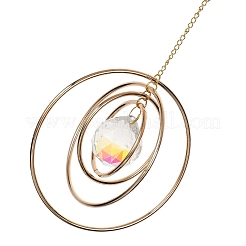 Iron Ring & Glass Round Hanging Suncatchers&nbsp;HJEW-F025-03G
