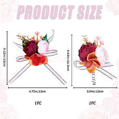 2Pcs 2 Style Silk Cloth & Plastic Imitation Flower Wrist Corsage & Corsage Boutonniere&nbsp;AJEW-CP0007-26A