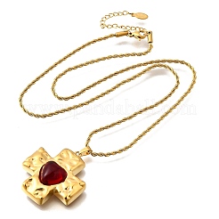 Cross with Heart 304 Stainless Steel Cubic Zirconia Pendant Necklaces&nbsp;NJEW-H070-01G-01