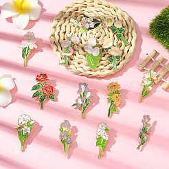 14Pcs 14 Styles Flower Enamel Pins&nbsp;JEWB-CJ0001-75