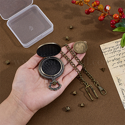 Vintage Alloy Flat Round Dragon Eye Pocket Watch with Brass Curb Chain&nbsp;AJEW-PH0007-67AB