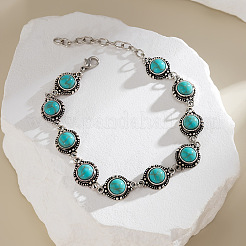 Alloy with Synthetic Turquoise Flat Round Link Anklets&nbsp;WG02A86-02