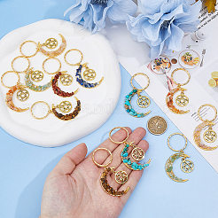 14Pcs 7 Styles Chakra Theme Moon & Star Alloy Gemstone Keychain&nbsp;KEYC-DC00033