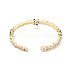 Cubic Zirconia Flower Open Cuff Bangles&nbsp;BJEW-P281-01G-02