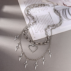 Alloy Hollow Heart and Star Pendant Double Layer Necklaces for Women&nbsp;WG6A60D-01