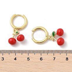 Cherry Brass Enamel Hoop Earrings&nbsp;EJEW-M077-14G-02