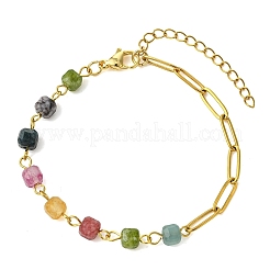 Cube Natural Tourmaline Beads Link Bracelets&nbsp;BJEW-JB13903-01