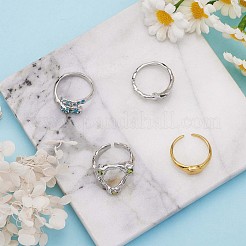 Rhodium Plated 925 Sterling Silver Open Cuff Ring with Clear Cubic Zirconia&nbsp;JR885A